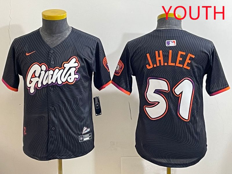 Youth San Francisco Giants #51 J.H.Lee Black Joint Name 2025 Nike MLB Jersey style 1->youth mlb jersey->Youth Jersey